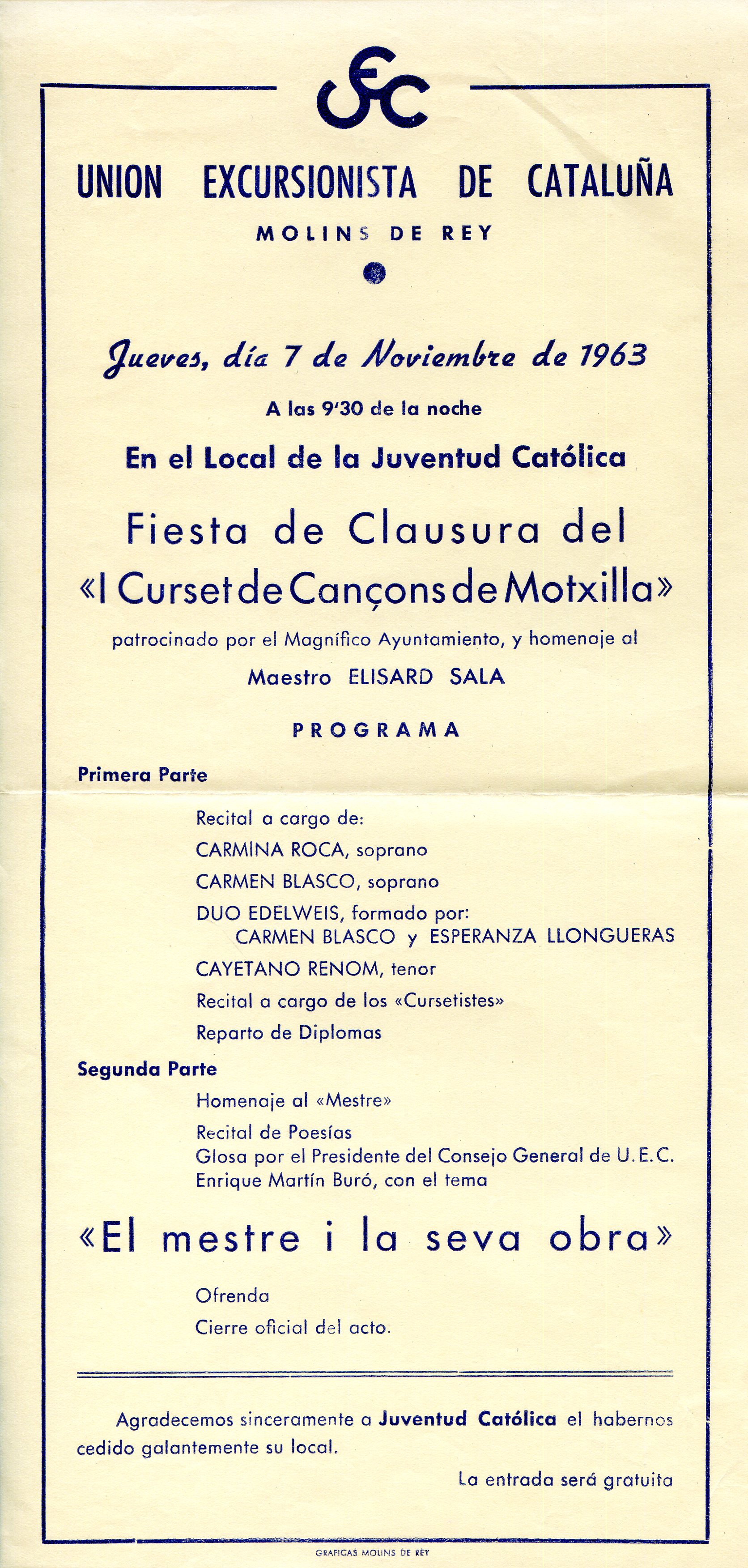Fiesta de Clausura del "I Curset de Cançons de Motxilla" - Portada